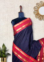 Load image into Gallery viewer, Chettinad Cotton Saree - Knight Black + Red
