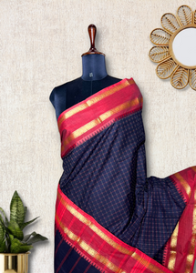 Chettinad Cotton Saree - Knight Black + Red