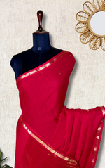 Load image into Gallery viewer, Handwoven Cotton Saree - Radical Red + Gold
