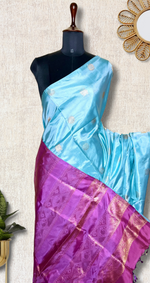 Load image into Gallery viewer, Handwoven Art Silk Saree -  Blizzard Blue + Fuchsia Purple
