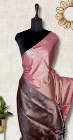 Load image into Gallery viewer, Handwoven Art Silk Saree - Persian Pink +  Suva Gray
