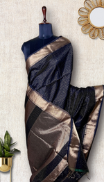 Load image into Gallery viewer, Handwoven Silk Cotton Saree - Baltic Black + Gold
