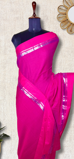 Load image into Gallery viewer, Handwoven Cotton Saree - Magenta + Persian Rose
