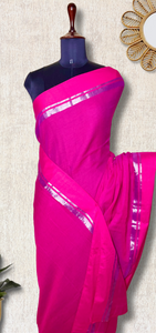 Handwoven Cotton Saree - Magenta + Persian Rose