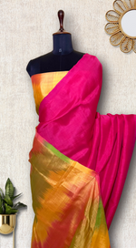 Load image into Gallery viewer, Handwoven Silk Cotton Saree - Persian Rose + Bright Sun
