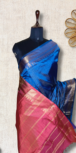 Load image into Gallery viewer, Handwoven Art Silk Saree -  Fun Blue +Thunderbird Red
