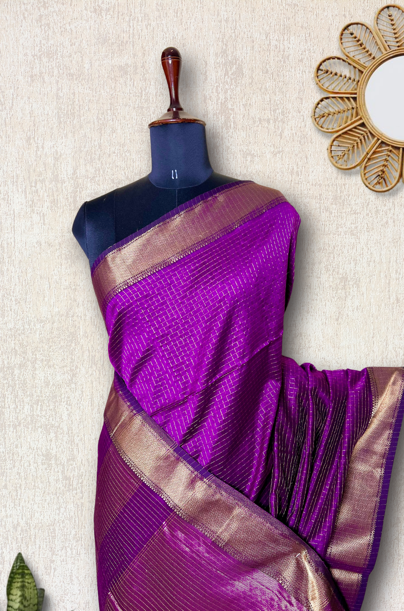 Handwoven Silk Cotton Saree - Disco Purple + Gold