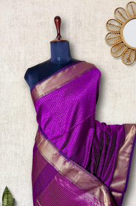 Handwoven Silk Cotton Saree - Disco Purple + Gold