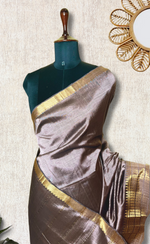 Load image into Gallery viewer, Handwoven Mangalgiri Silk Cotton Saree - Twilight + Gold
