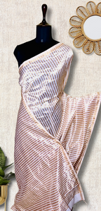 Handwoven Maheshwari Silk Cotton Saree - Ice White + Gold