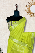 Load image into Gallery viewer, Handwoven Mangalgiri Cotton Saree - Barf Green + Silver
