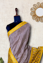 Load image into Gallery viewer, Handblock Printed Silk Cotton Saree - Pearl White + Corn Yellow
