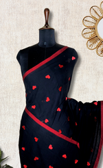 Load image into Gallery viewer, Handcrafted Cotton Saree - Black Pearl + Mexican Red
