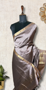 Load image into Gallery viewer, Handwoven Mangalgiri Silk Cotton Saree - Twilight + Gold
