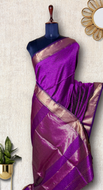 Load image into Gallery viewer, Handwoven Silk Cotton Saree - Disco Purple + Gold
