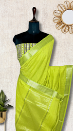 Load image into Gallery viewer, Handwoven Mangalgiri Cotton Saree - Barf Green + Silver
