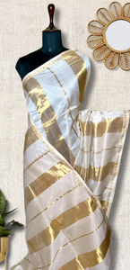 Handwoven Silk Cotton Saree - Cream + Gold