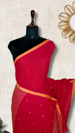 Load image into Gallery viewer, Handwoven Cotton Saree - Curious Red +  Marvellous Yellow
