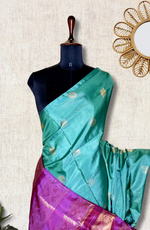 Load image into Gallery viewer, Handwoven Art Silk Saree - Bright Turquoise + Medium Purple

