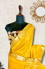 Load image into Gallery viewer, Handwoven Mangalgiri Cotton Saree - Sandy Yellow + Silver
