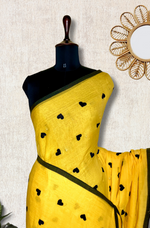 Load image into Gallery viewer, Handcrafted Cotton Saree -Ripe Lemon Yellow +Black
