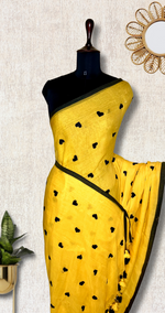 Load image into Gallery viewer, Handcrafted Cotton Saree -Ripe Lemon Yellow +Black
