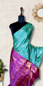 Load image into Gallery viewer, Handwoven Art Silk Saree - Bright Turquoise + Medium Purple
