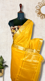 Load image into Gallery viewer, Handwoven Mangalgiri Cotton Saree - Sandy Yellow + Silver
