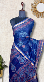 Load image into Gallery viewer, Handblock Printed Kota Doria Saree -  Persian Blue
