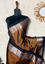 Load image into Gallery viewer, Handwoven Tissue Cotton Saree - Livid Copper + Black

