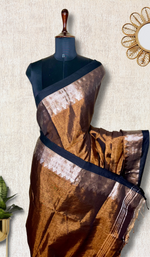 Load image into Gallery viewer, Handwoven Tissue Cotton Saree - Livid Copper + Black
