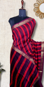 Load image into Gallery viewer, Handblock Printed Silk Cotton Saree - Crimson Red + Blackberry
