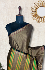 Load image into Gallery viewer, Narayanpet Cotton Saree - Warm Grey + Charcoal Black
