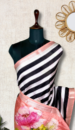 Load image into Gallery viewer, Handwoven Mangalgiri Silk Cotton Saree - Charcoal Black + Peach Pink
