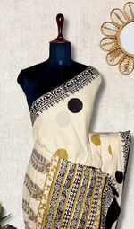 Load image into Gallery viewer, Handcrafted Cotton Saree -  Mist Cream + Sand Brown
