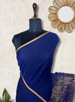 Load image into Gallery viewer, Handwoven Cotton Saree -  Persian Blue + Gold
