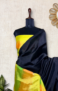 Handwoven Silk Cotton Saree - Timeless Black + Bright Sun