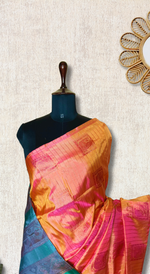 Load image into Gallery viewer, Handwoven Art Silk Saree -  Crimson Orange + Deep Sea Green
