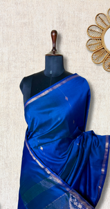 Handwoven Maheshwari Silk Cotton Saree - Cobalt Blue