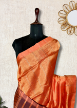 Load image into Gallery viewer, Handwoven Mangalgiri Silk Cotton Saree - Persian Orange + Brownish Purple
