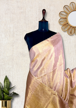 Load image into Gallery viewer, Handwoven Metallic Linen Tissue Saree - Peach Gold
