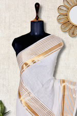 Load image into Gallery viewer, Handwoven Cotton Saree - White + Shimmer Gold
