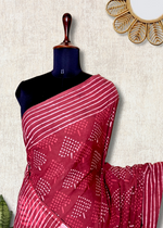 Load image into Gallery viewer, Handblock Printed Cotton Saree -  Amaranth Red  + Swiss Cream
