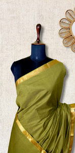 Handwoven Mangalgiri Cotton Saree -  Lemon Ginger + Gold