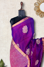 Load image into Gallery viewer, Handwoven Linen Saree - Disco Violet + Zari
