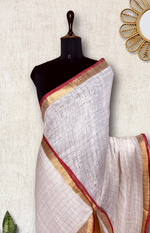 Load image into Gallery viewer, Handwoven Linen Saree - Cream White + Gold Zari
