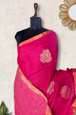 Load image into Gallery viewer, Handwoven Linen Saree - Rose Pink + Zari
