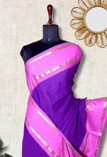Load image into Gallery viewer, Handwoven Cotton Saree - Electric Violet + Flamingo Pink
