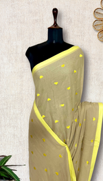 Load image into Gallery viewer, Handcrafted Cotton Saree - Sandal + Lemon Yellow
