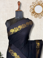 Load image into Gallery viewer, Handwoven Cotton Saree - Pearl Black + Golden Zari
